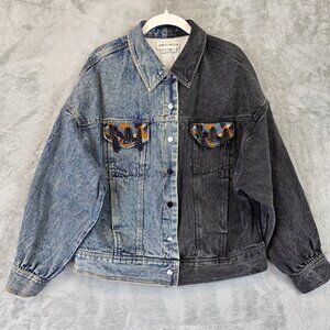 Dhruv Kapoor Jacket Womens Small Denim Beaded Embroidered Two Tone Art Designer
